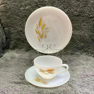 Fire King Golden Wheat  Cup and Saucer and Lunch Plate